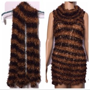 Fluffy Knit Scarf Convertible To Sleeveless Dress